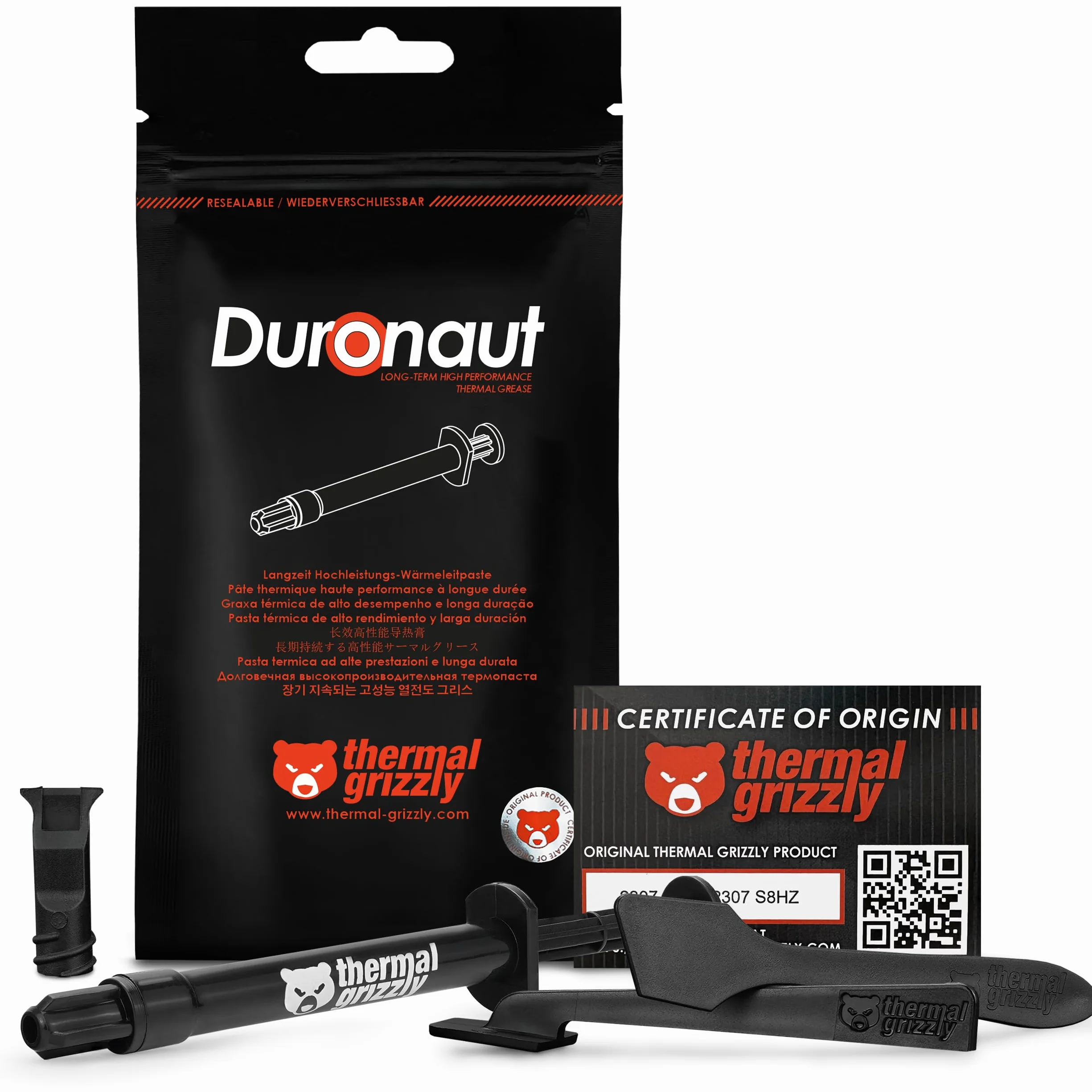 Thermal Grizzly Duronaut - 2 gramy - Zwiększona trwałość i wysoka wydajność pasty termicznej - dla maksymalnej przewodności cieplnej podczas przetaktowywania procesora/GPU/PS4/PS5/Xbox