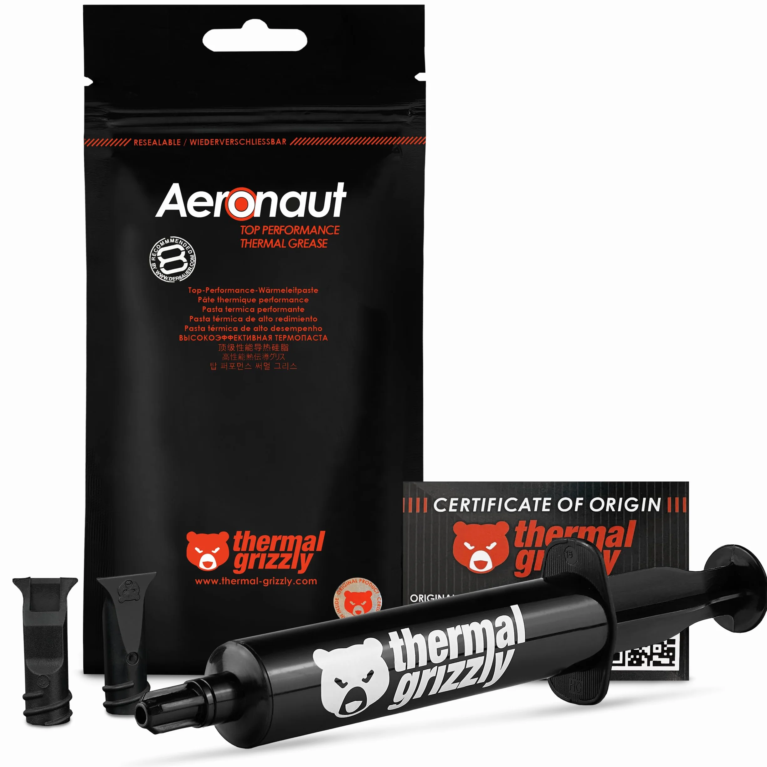 Thermal Grizzly Aeronaut pasta termoprzewodząca – 26 g/10 ml – w zestawie aplikator – przewodność cieplna: 8,5 W/mK – chłodzenie i wyciszenie radiatora do wszystkich chłodnic CPU i GPU