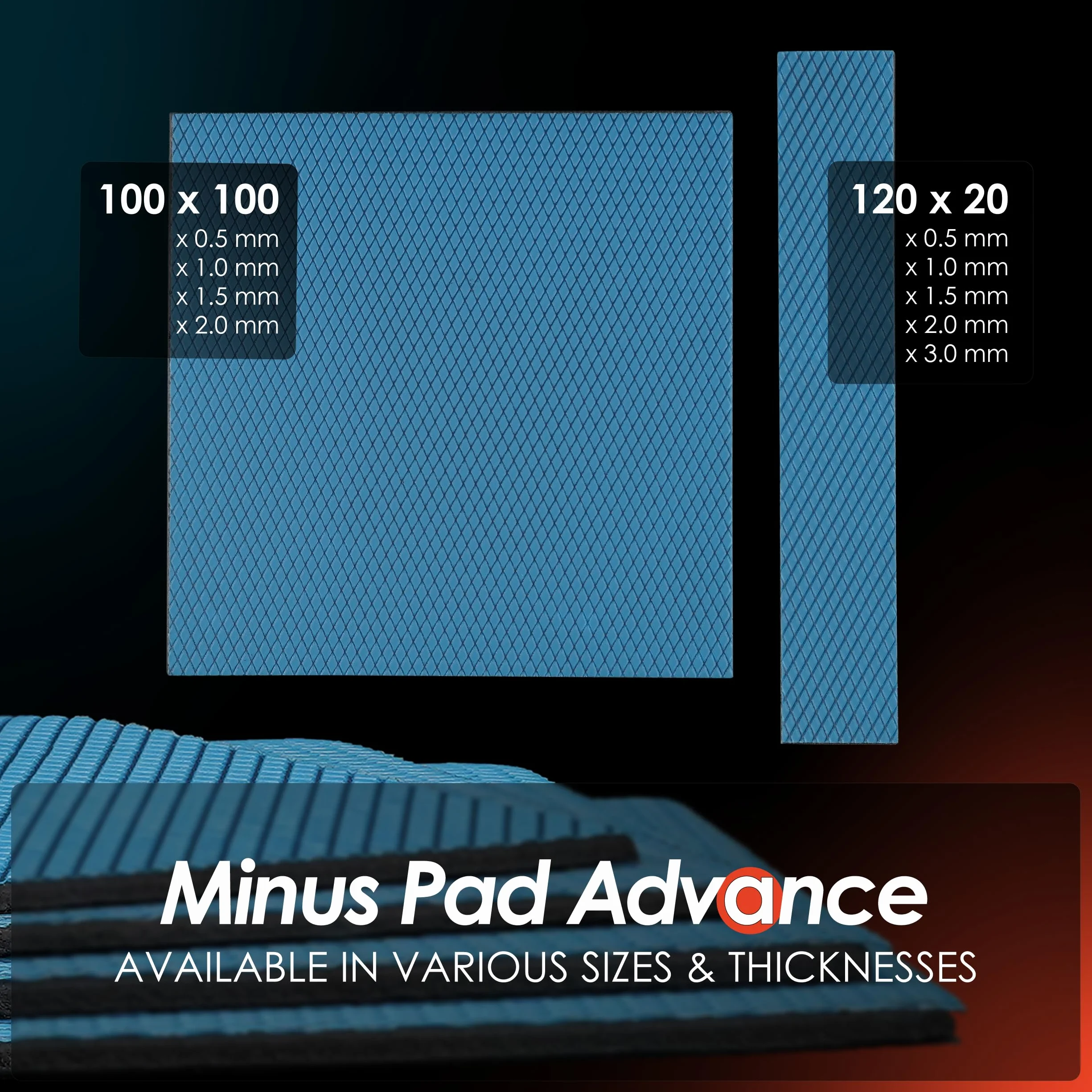 Thermal Grizzly Minus Pad Advance – 2-pak termicznych podkładek z interfejsem termicznym, 100 x 100 x 0,5 mm, elektrycznie nieprzewodząca, wysoka przewodność cieplna i kompresja do dysków SSD,
