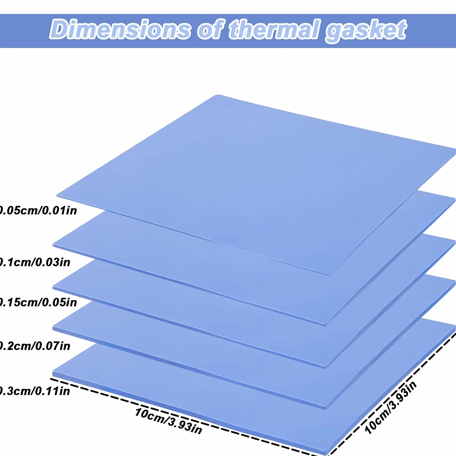 Sporgo 5 sztuk podkładek termicznych: 100 x 100 x 0,5/1/1,5/2/3 mm, podkładki termiczne odporne na wysokie temperatury, silikonowe podkładki przewodzące ciepło, wielokrotnego użytku, zestaw do CPU,