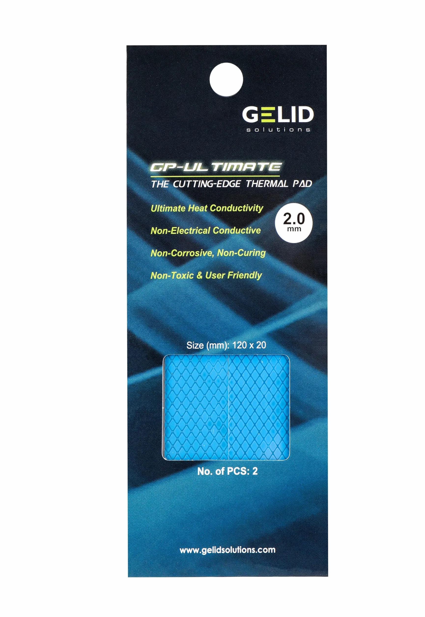 Gelid Solutions GP-Ultimate - Thermal Pad 120 x 20 x 2,0 mm (2 szt.). Doskonałe przewodzenie ciepła, idealny wypełniacz szczelin. Łatwa instalacja Przewodność cieplna 15 W