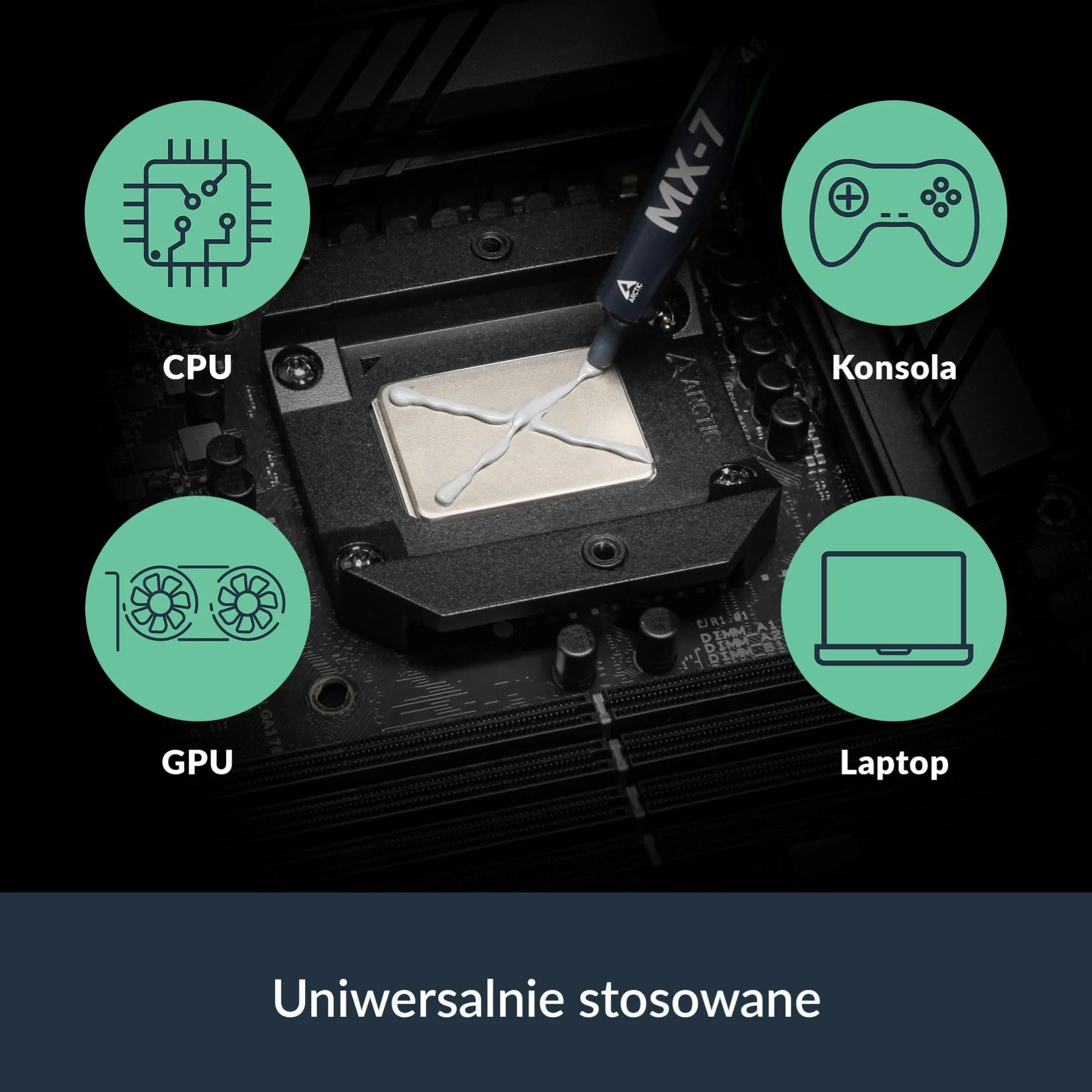 ARCTIC MX-7 (8 g) – Wysokowydajna pasta termoprzewodzącaj do CPU, konsol, procesory, kart graficznych i laptopów. Bardzo wysoka przewodność, długa trwałość, nieprzewodząca, niepojemnościowa