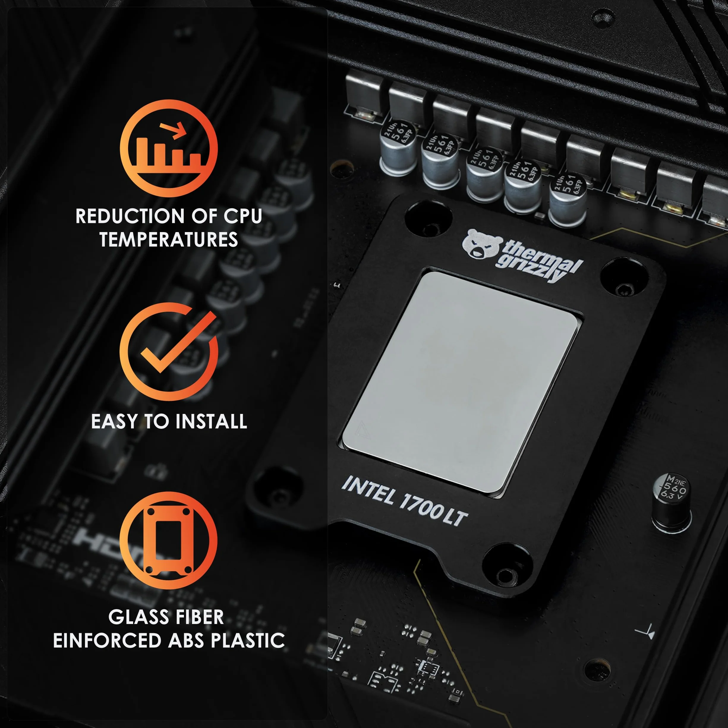 Thermal Grizzly - Ramka stykowa procesora Intel 1700 LT – dla zoptymalizowanego ciśnienia styku procesora w celu poprawy wydajności chłodzenia