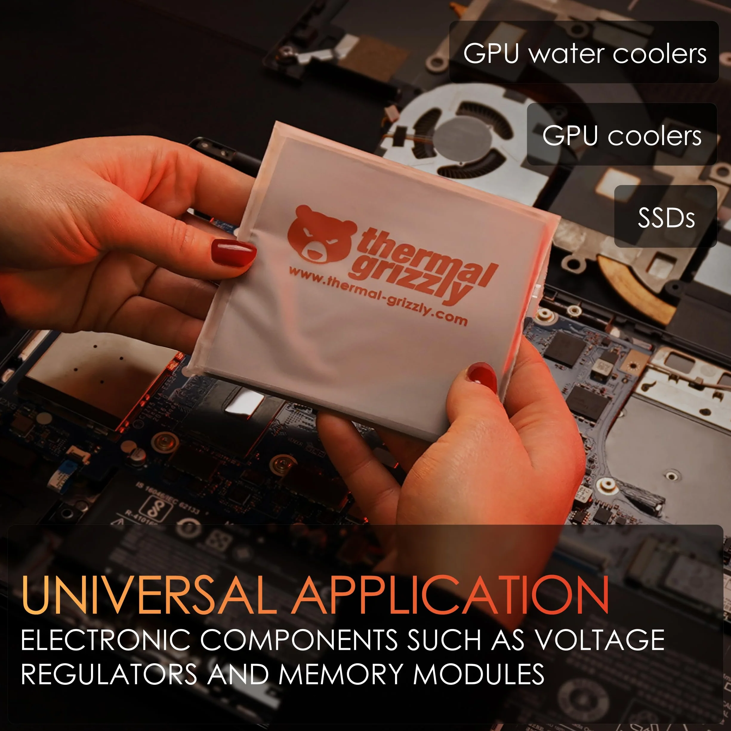 Thermal Grizzly Minus Pad Basic 2-pak izolacyjnych podkładek termicznych, 100 x 100 x 1,5 mm, nieprzewodzące elektrycznie, wysoka przewodność cieplna i ściśliwość do dysków SSD, GPU i