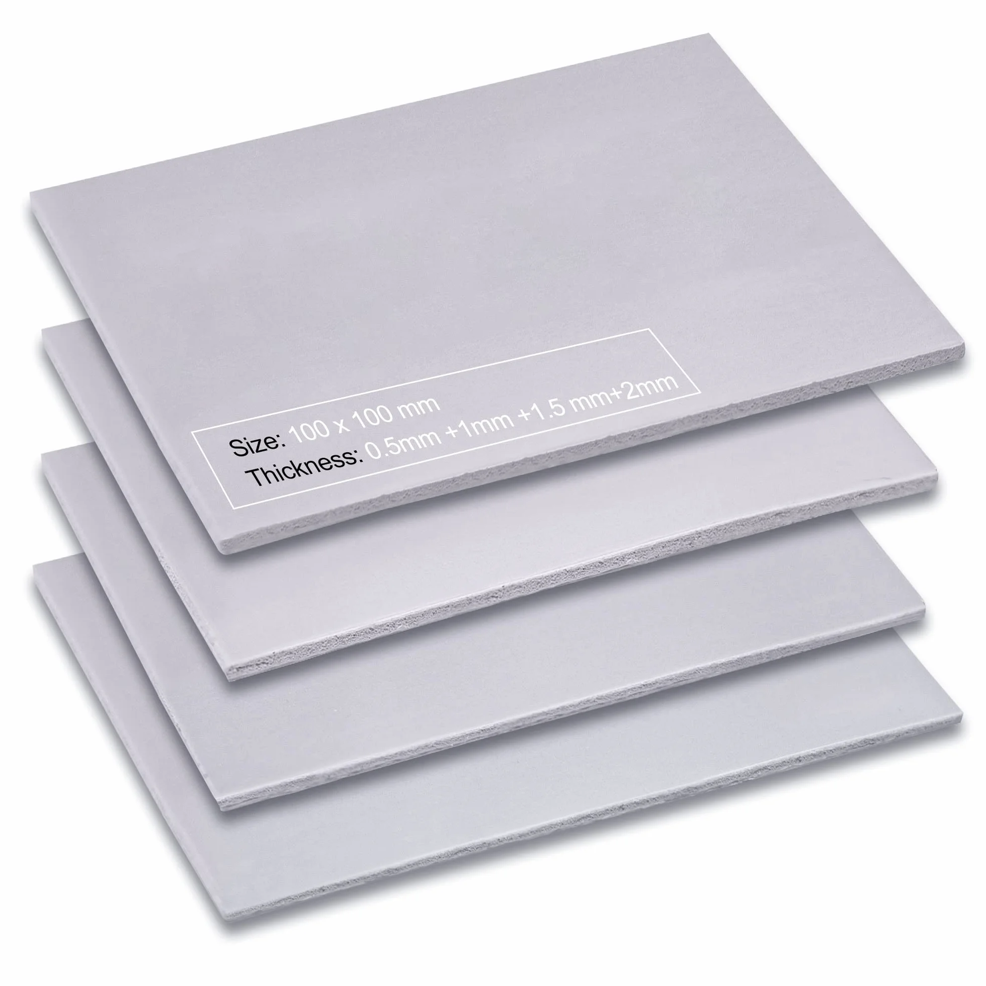 Aairhut Zestaw 4 szt. podkładek termicznych 13 W/m.K, 100 x 100 mm, 0,5 mm 1,5 mm + 1,5 mm 2 mm podkładki termiczne, nieprzewodząca silikonowa podkładka chłodząca GPU do M.2 SSD, ps4, gpu itp
